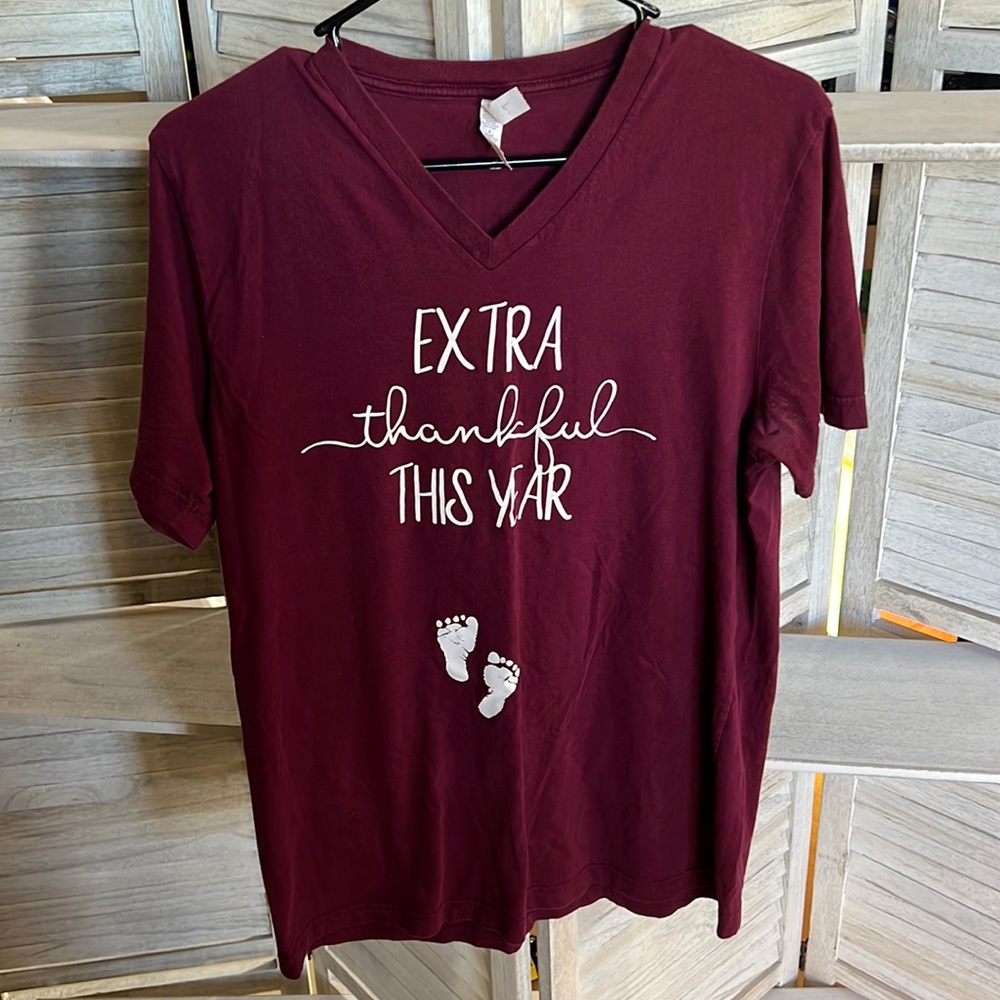 Thanksgiving “Extra Thankful this Year” Large Bella + Canvas Maternity Top